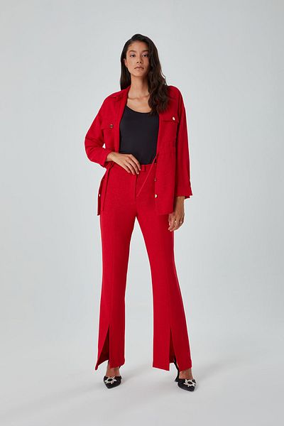 Mizalle Glitter Printed Red Woven Trousers