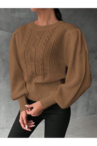 AQE FASHION Pulover de damă cu tricot de cămilă, cu mâneci prințesă, împletit cu păr cu gât