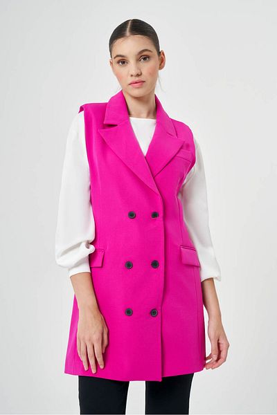 Mizalle Double Breasted Long Fuchsia Vest