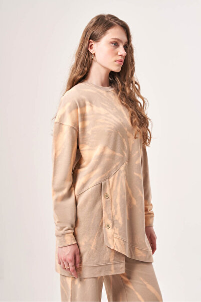 Mizalle Batik Buttoned Beige Sweatshirt