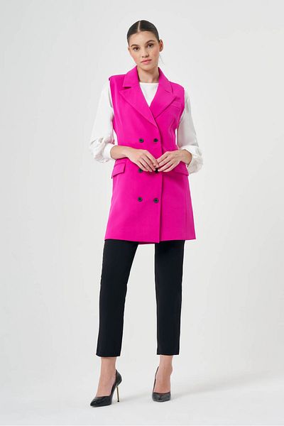 Mizalle Double Breasted Long Fuchsia Vest