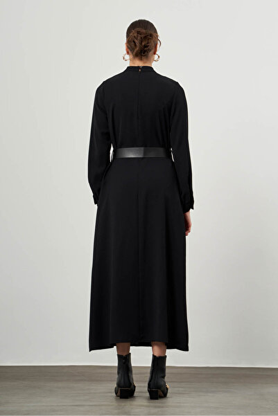 Mizalle Belted Long Black Dress
