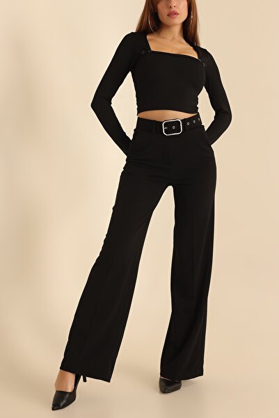 esmir Wolwes Kadın Kemerli Palazzo Yüksel Bel İspanyol Paça Pantolon