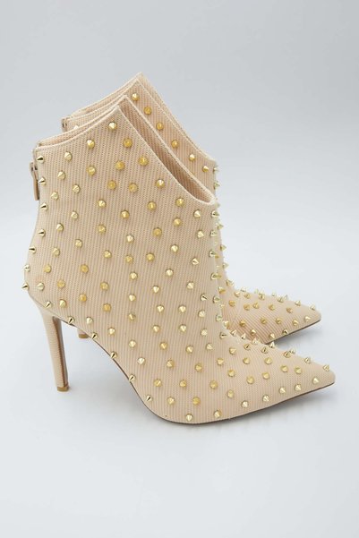 DUYGUSHOESBAG Staple Detailed Imported Women's Boots Beige Color Women's Suede Gold Buckle Imported Boots