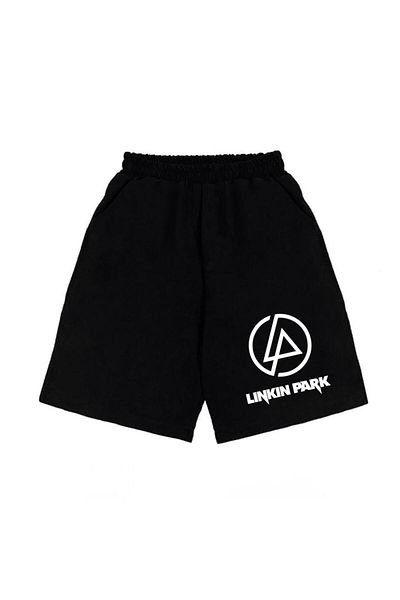 Touz Moda Τυπωμένο λογότυπο Linkin Park - Unisex μαύρο χτενισμένο βαμβακερό σορτς