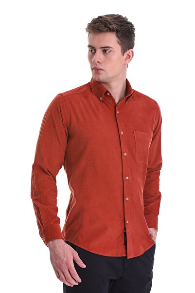 Hatemoğlu Кіреміт Слім Фіт Прямий 100% Бавовна Комір на ґудзиках Довгі рукави Класична сорочка