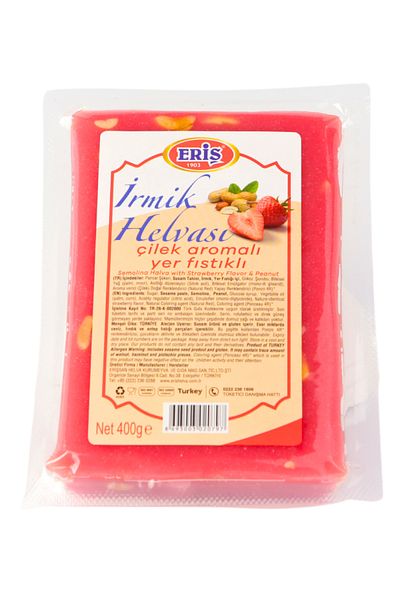 Eriş Helva 400 Gr Strawberry Flavored Semolina Halva - with Ground Pistachio