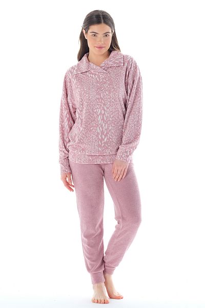 Feyza Pijama طقم بيجامة منقوشة بياقة متنوعة وأرجل مطاطية للسيدات