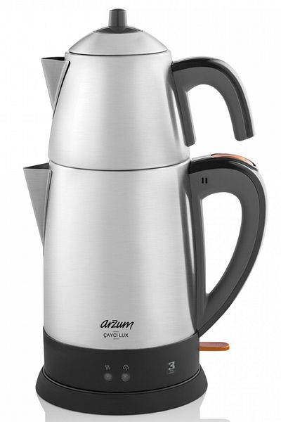 Arzum AR3051-INX Teebereiter Lux Inox Edelstahl-Teebereiter (1,8 l Warmwasserbereiter, 0,7 l Teekannenkapazität)