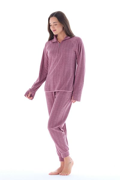 Feyza Pijama Σετ γυναικεία υφασμάτινη πετσέτα με φερμουάρ γιακά