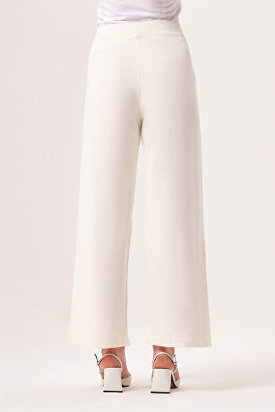 Mizalle Základní úpletové kalhoty Ecru s elastickým pasem