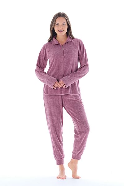 Feyza Pijama Σετ γυναικεία υφασμάτινη πετσέτα με φερμουάρ γιακά