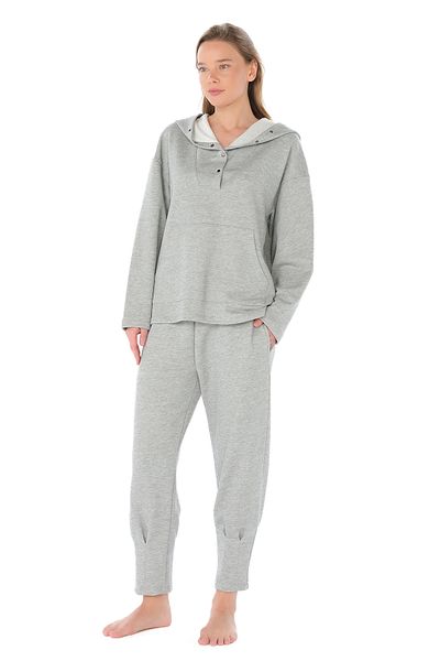 Feyza Pijama Women's Hooded Pajama Set with Snap Collar and Leg Detail
