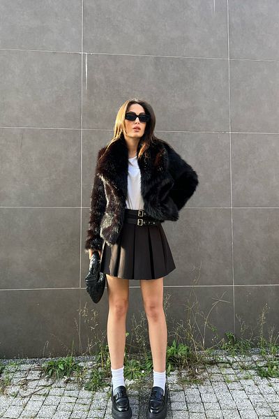Seda Yalçın Atelier Black Double Belt Detailed Pleated Skirt