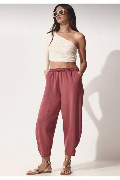 My Blog Women's Dusty Rose Ayrobin Shalwar Trousers with Elastic Waist
