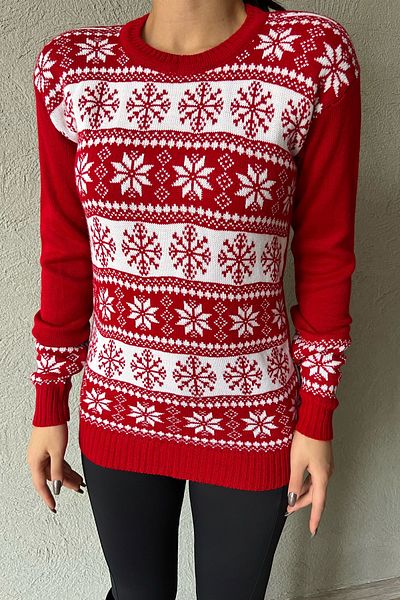 Seda Yalçın Atelier Red and White Crew Neck Themed Sweater