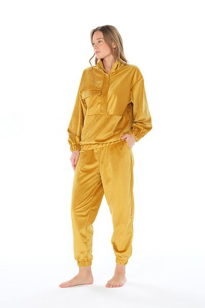 Feyza Pijama Set de pijamale de damă din catifea cu buzunar cu fermoar