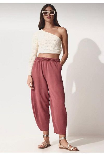 My Blog Women's Dusty Rose Ayrobin Shalwar Trousers with Elastic Waist