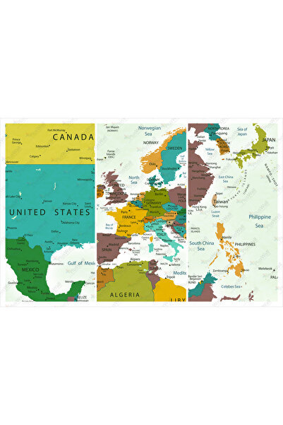 Plustablo Güncel Dünya Haritası Turizm Acentesi Dil Okulu için Dünya Mimarileriyle Duvar Kağıdı