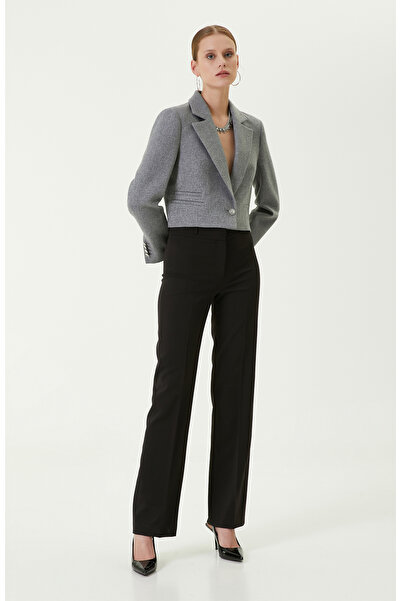 Network Çizgili Gri Crop Blazer Ceket