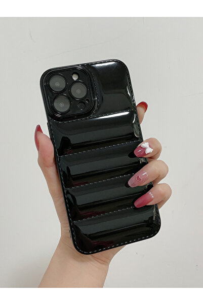 Apple İphone 11 Uyumlu Puffer Silikon Kılıf Kamera Koruma Lens Korumalı Parlak Telefon Kılıfı SİYAH