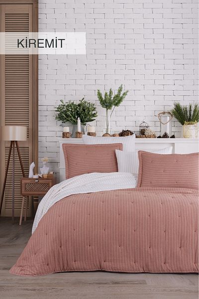İyi Geceler İstanbul DOUBLE SIDED SOFT DREAMS NATURAL DOUBLE PERSON QUILT BED COVER SET TILE