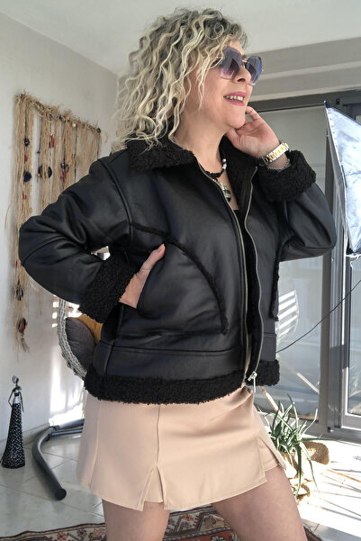 Dila Butik Yandan Cepli İçi Kuzu Deri Mont