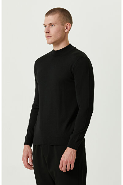 Network Yarım Balıkçı Yaka Siyah Triko Kazak