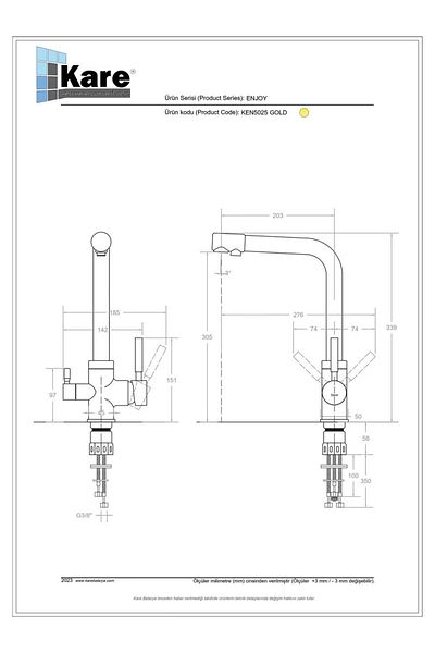 KARE Enjoy Mix Sink Faucet with Water Purification Outlet Gold Ken5025