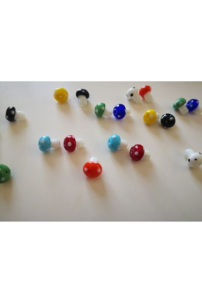 PASAMİA Glass Mushroom Jewelry Bead for Magic Touches - 2 Pieces Mixed Color