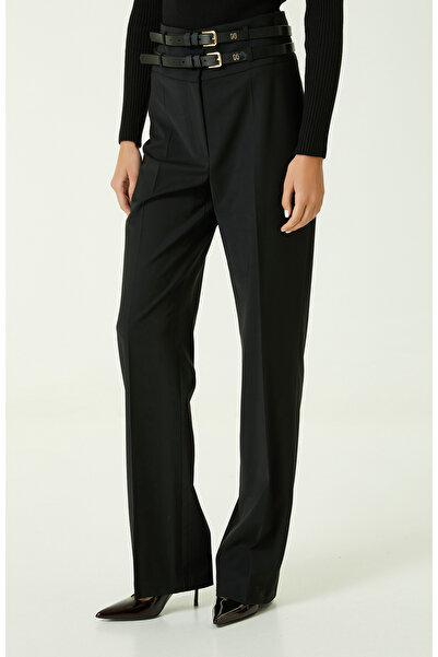 Network Çift Kemer Detaylı Siyah Pantolon