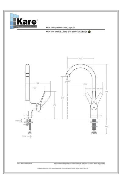 KARE Platinum Mix Black Pearl Sink Faucet (Long Pipe)