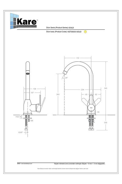 KARE Style Mix Gold Sink Faucet (Long Pipe)