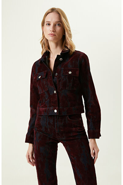Network Koyu Indigo Mavi Baskılı Denim Mont