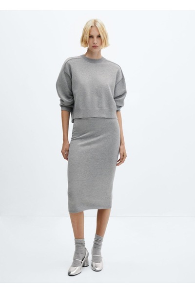 MANGO Woman Ribbed midi skirt