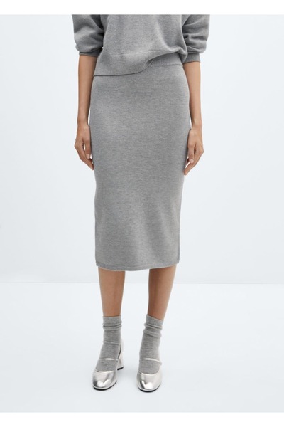 MANGO Woman Ribbed midi skirt