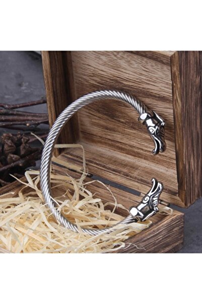 northstarshop Viking Dragon Head Norse Mythological Norse Dragon Handcuff Open Men's 316l Steel Bracelet
