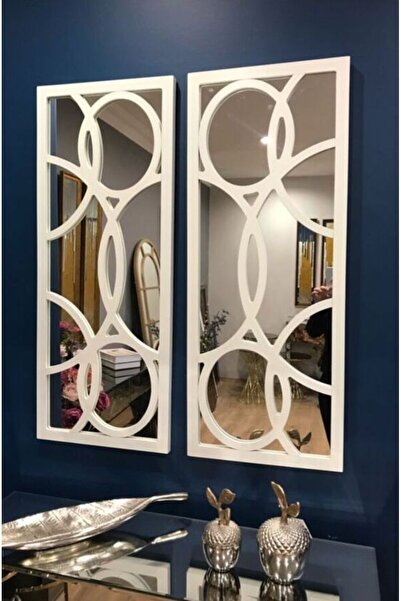 Brave Tasarım Yalova Design 80x30 cm 2li Beyaz Dekoratif Duvar Aynası (Pleksi...