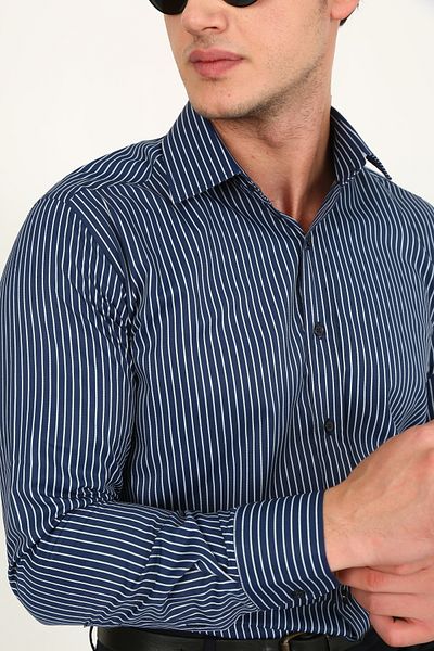 Black Moon Men's Slim Fit Solid Color Detail Patterned Cotton Shirt Collar Classic Shirt (Special Gift Boxed)