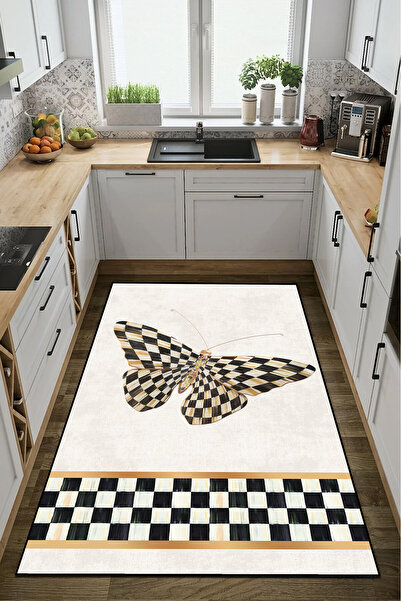 Modern home Kelebek Desenli Dijital Baskı Dot/Keçe Mutfak Halısı Makinada Yık...