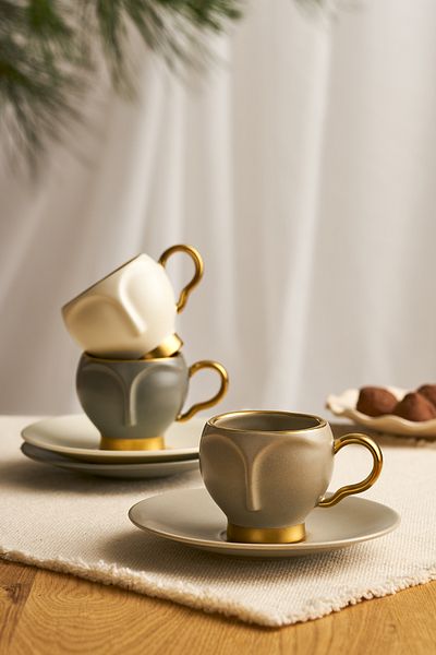 İSTANBUL PORSELEN Derya Set of 2 Coffee Cups Cream 100 ml