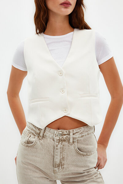 Trendyol Collection Екрю тканий жилет Regular Fit TWOSS22YE0053