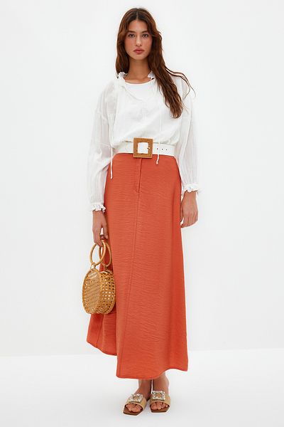Trendyol Modest Λινό λουκ φούστα κανέλας κανονικής μέσης TCTSS21ET0539