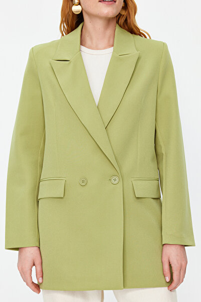 Trendyol Collection Mint Regular Lined Double-Breasted Woven Blazer Jacket TWOSS20CE0059