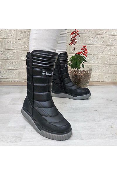 Benetton 50027 Μαύρες αντιολισθητικές μπότες χιονιού με γούνα στο εσωτερικό και φερμουάρ