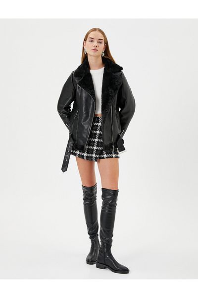 Koton Δερμάτινο τζάκετ Biker look με γιακά με φερμουάρ και μανσέτες