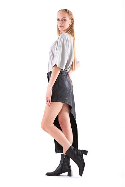 THIMOON Women's Leather Skirt with Black Long Slits - Elegant and Trendy Design