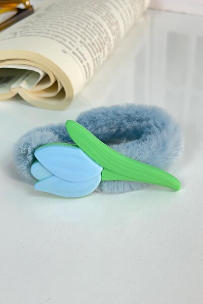 SUBU TASARIM مشبك مطاطي من القطيفة باللون الأزرق Sbt1496