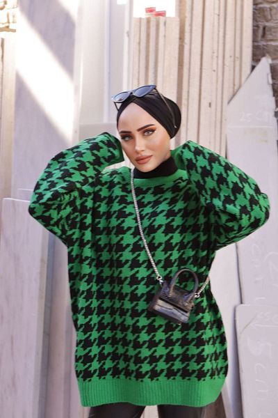 Moda Rosa 24K 408800   - - Houndstooth Patterned Knitwear Tunic