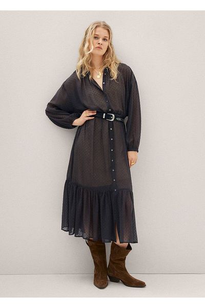 MANGO Woman Long Plumeti Dress